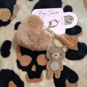Posh Brown Teddy Bear Bag Charm with Heart and Tassel